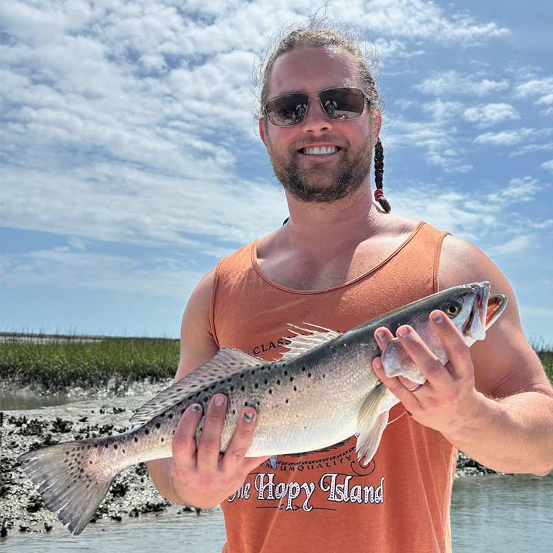 A nice low tide trout caught with Captain Patrick Kelly