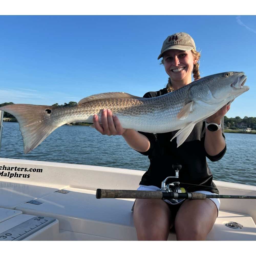 A long redfish caught with Captain Trent Malphrus