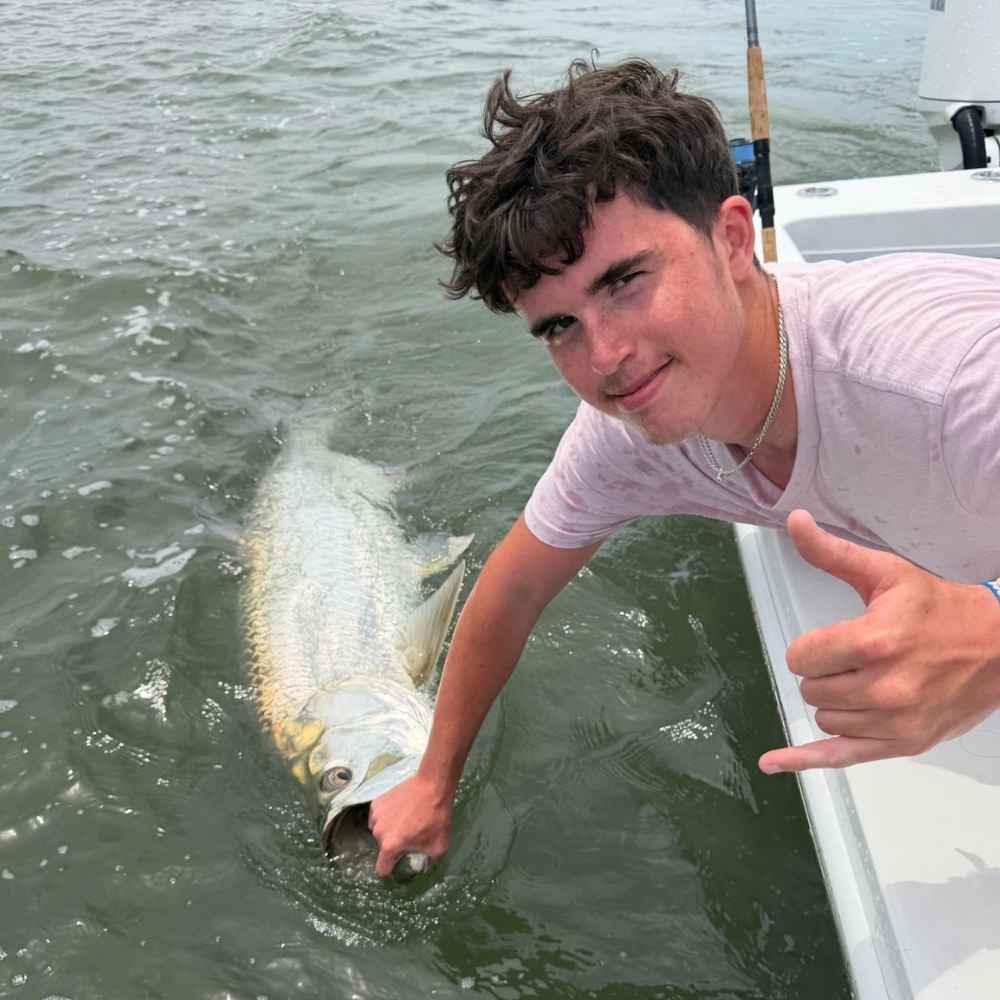 A tarpon brought to the boat with Captain Kai Williams 
