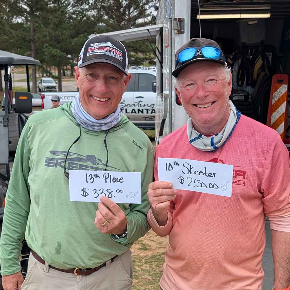 Guide Charles Townson (right) with his winnings from a 20.47 pound bag in last week's Skeeter Challenge on Clark's Hill