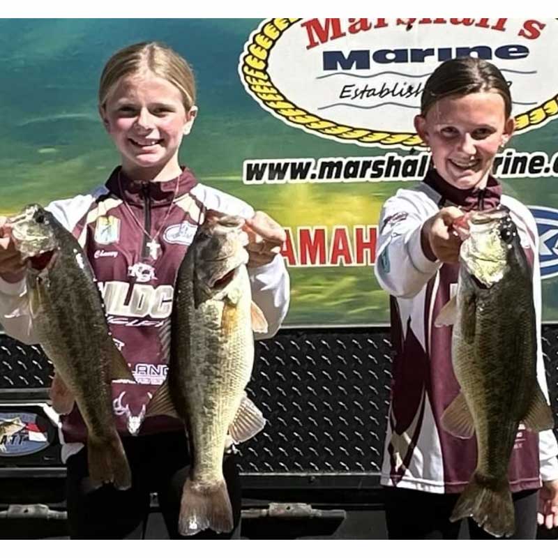 Chaney Gunter and Lilly Temples with their fourth place bag in the Bass Nations Youth Trail Saturday on Murray
