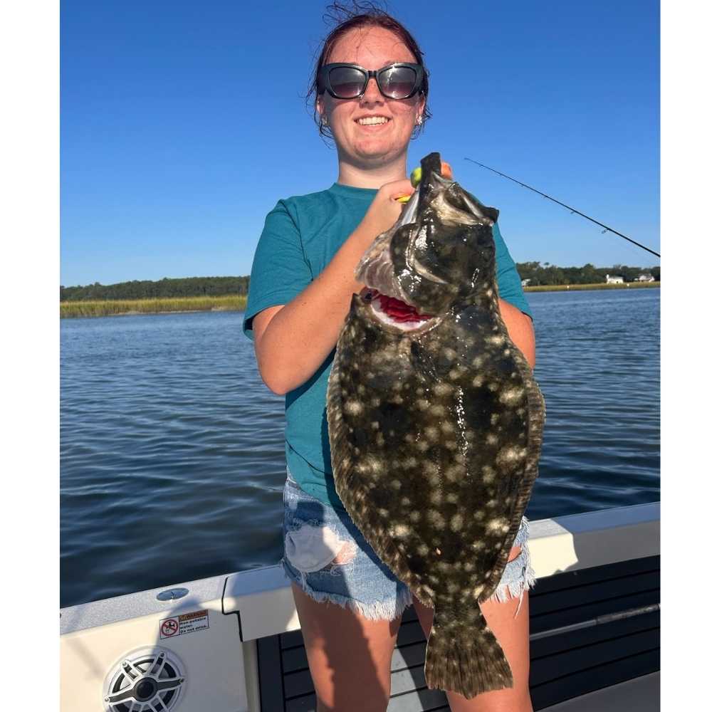 A beautiful flounder caught this week with Captain Caleb Hartley